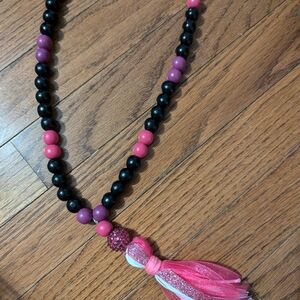 Elegant Pink and Black Beaded Necklace